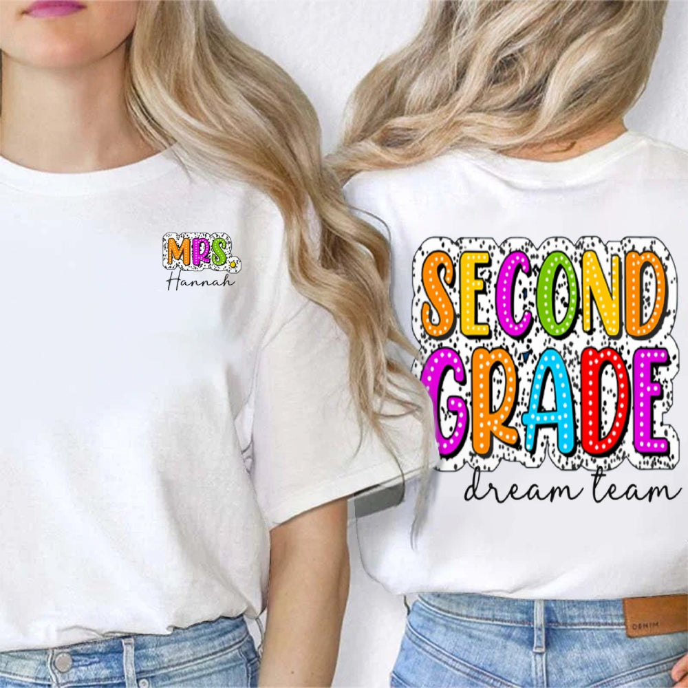 Personalized Grade And Name Colorful Letter Double Printed T-shirt