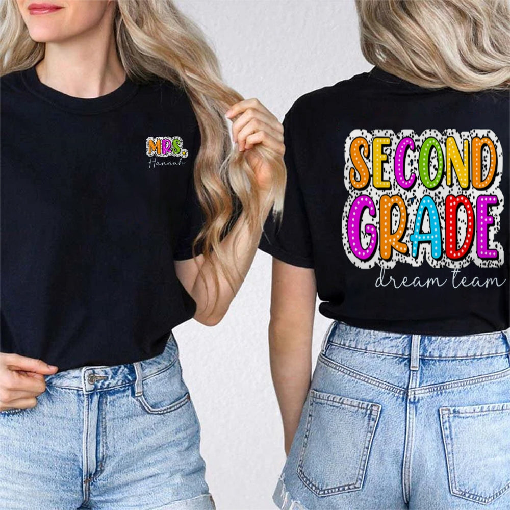 Personalized Grade And Name Colorful Letter Double Printed T-shirt