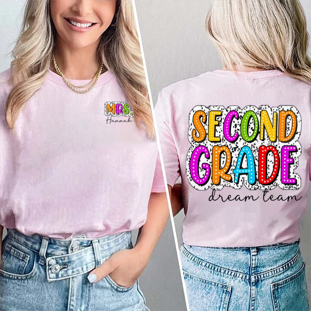 Personalized Grade And Name Colorful Letter Double Printed T-shirt