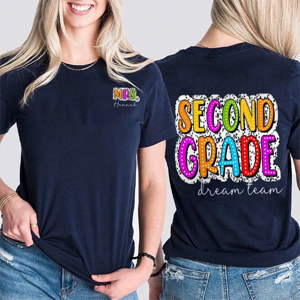 Personalized Grade And Name Colorful Letter Double Printed T-shirt