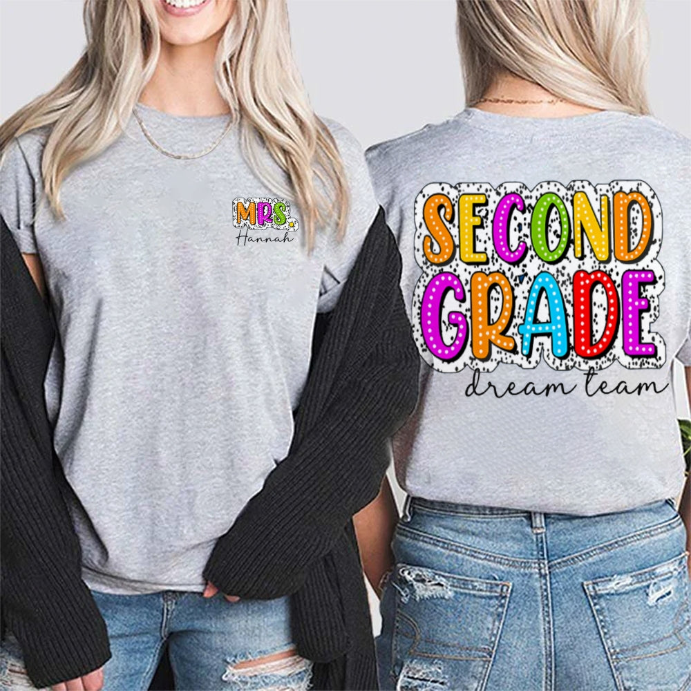 Personalized Grade And Name Colorful Letter Double Printed T-shirt