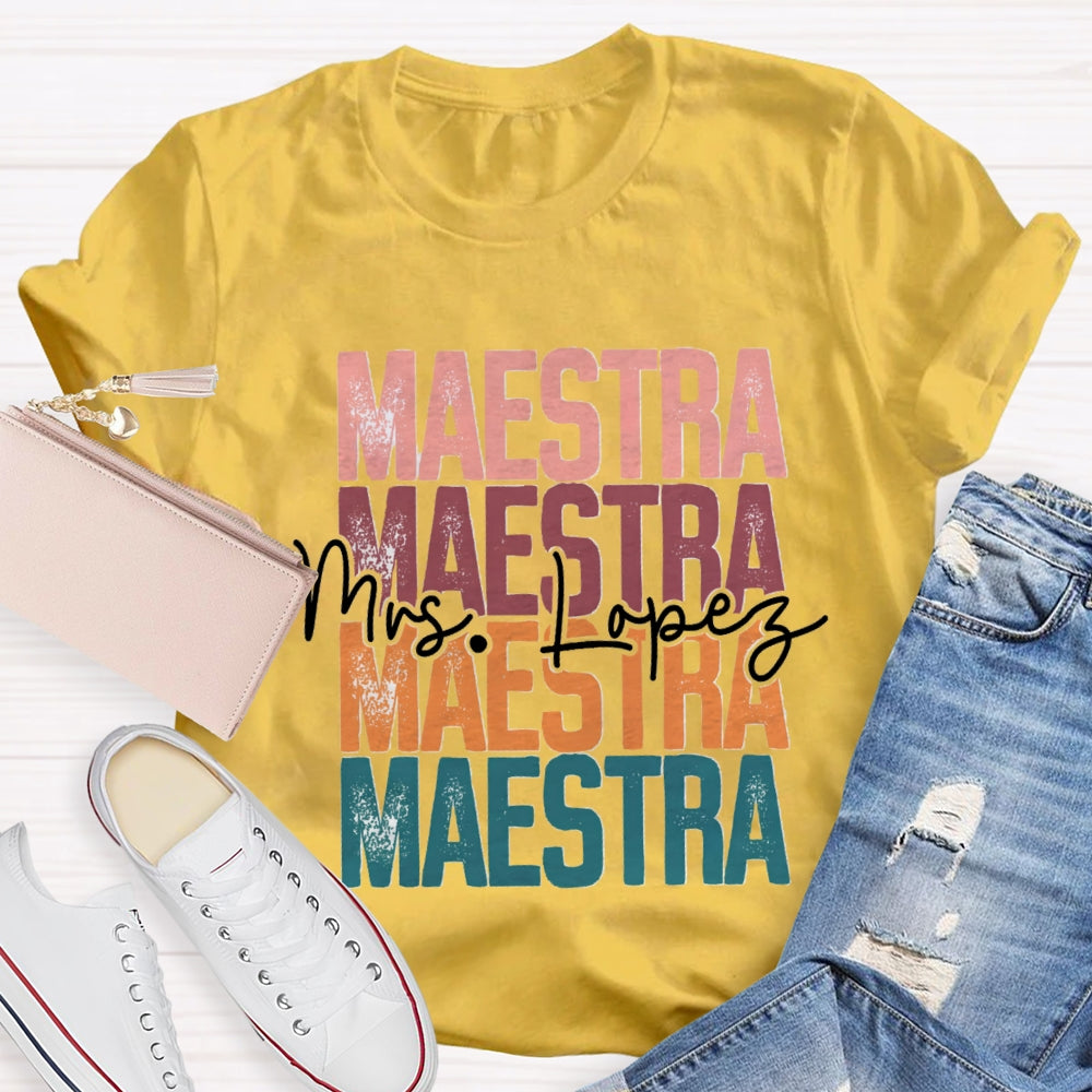 Personalized Name Maestra Colored Letters Bilingual Teacher T-shirt