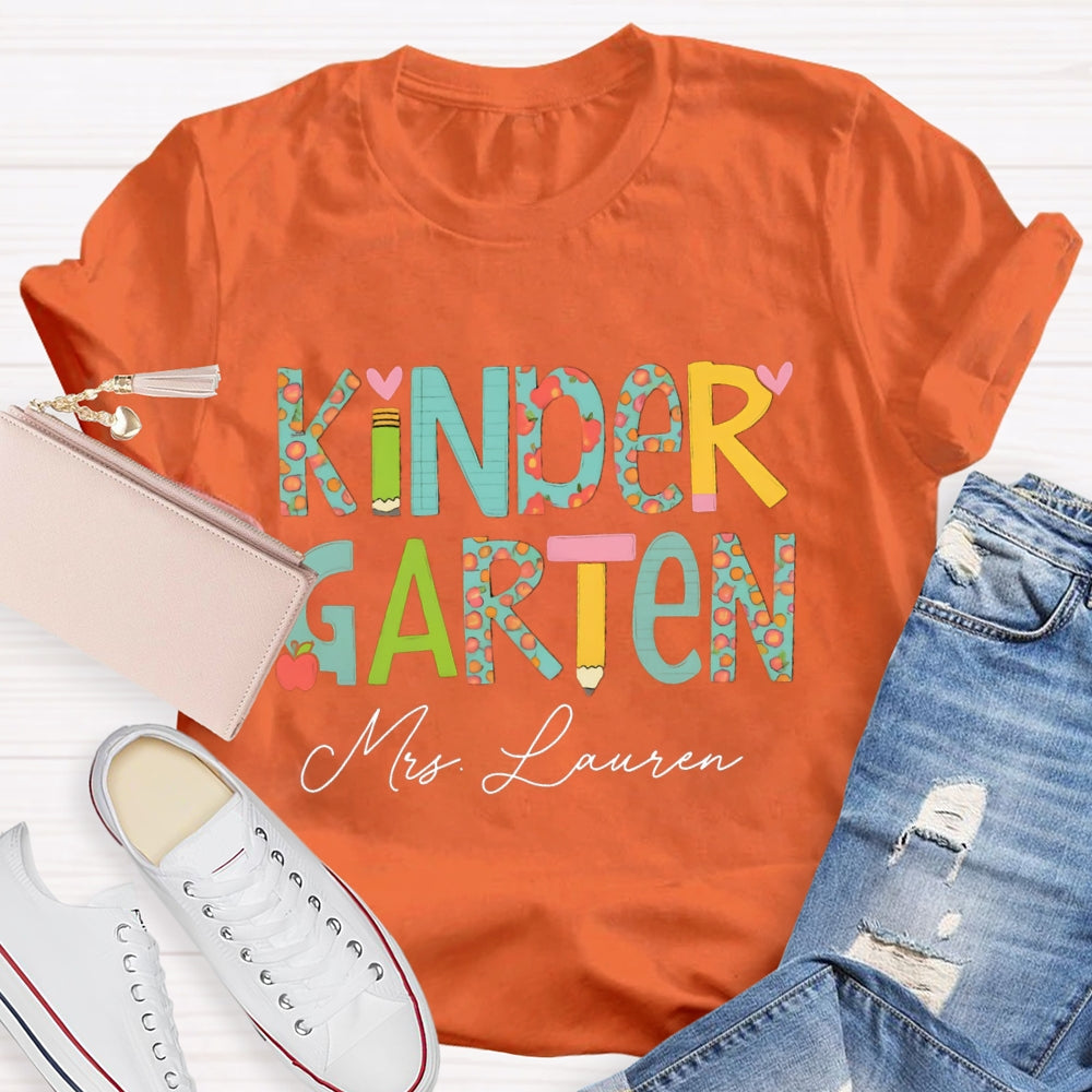 Personalized Name Kinder Garten Tie Dye Apple Letters Teacher T-shirt