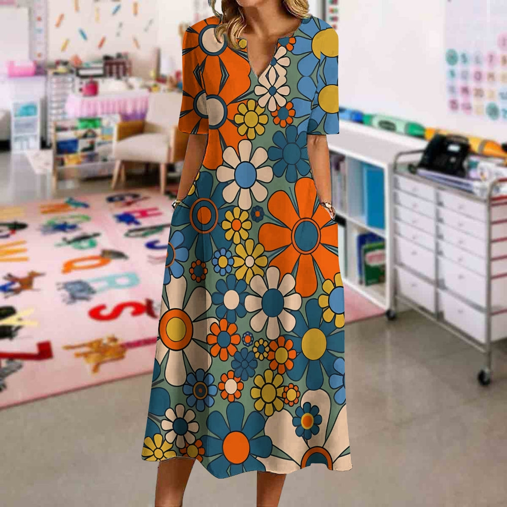 Rainbow Daisy Print Dress