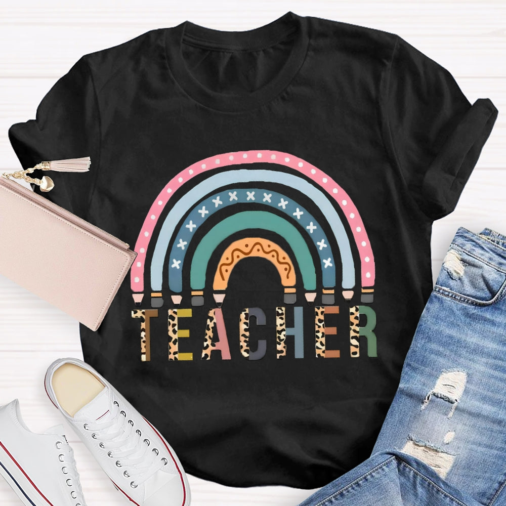 Leopard Rainbow Teacher Back To School T-Shirt