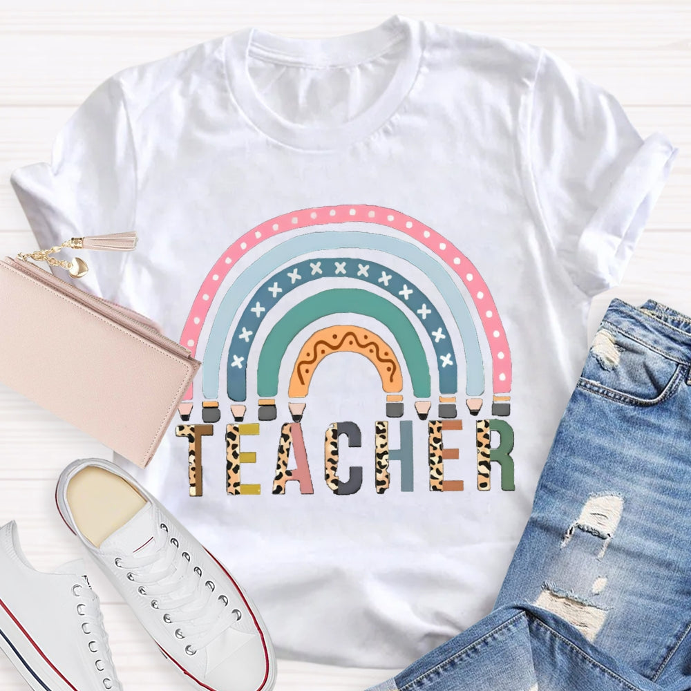Leopard Rainbow Teacher Back To School T-Shirt