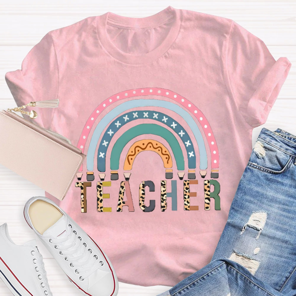 Leopard Rainbow Teacher Back To School T-Shirt