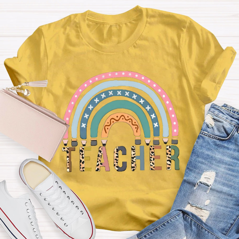Leopard Rainbow Teacher Back To School T-Shirt