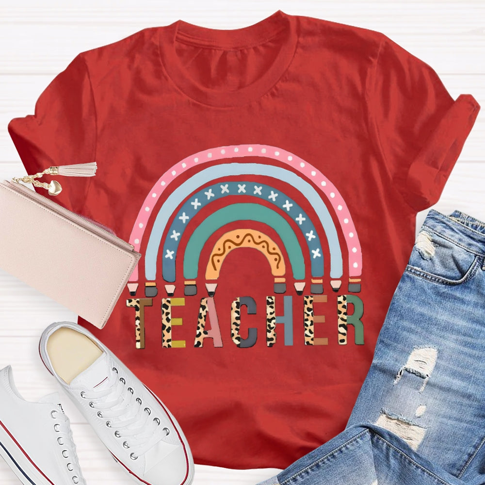 Leopard Rainbow Teacher Back To School T-Shirt