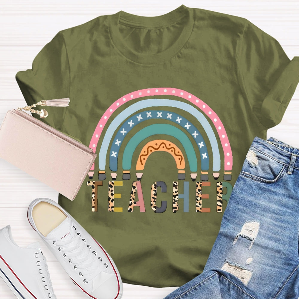 Leopard Rainbow Teacher Back To School T-Shirt