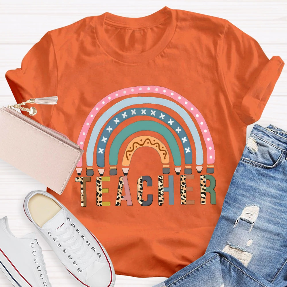 Leopard Rainbow Teacher Back To School T-Shirt