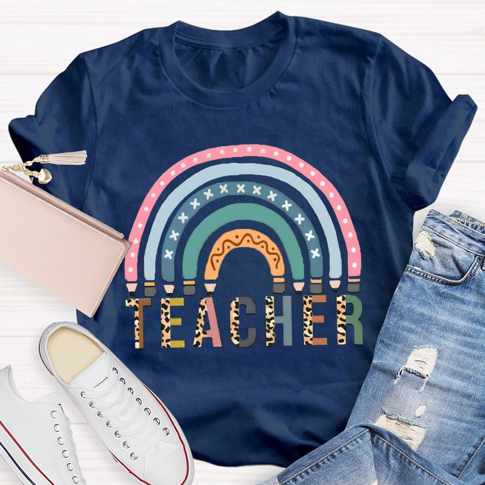 Leopard Rainbow Teacher Back To School T-Shirt