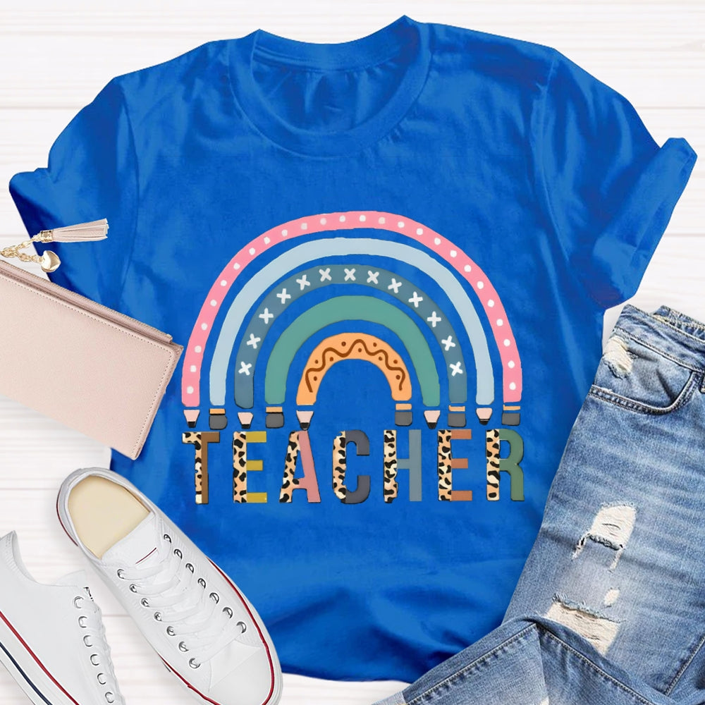 Leopard Rainbow Teacher Back To School T-Shirt