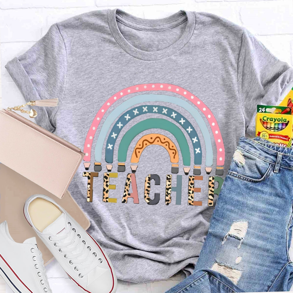 Leopard Rainbow Teacher Back To School T-Shirt