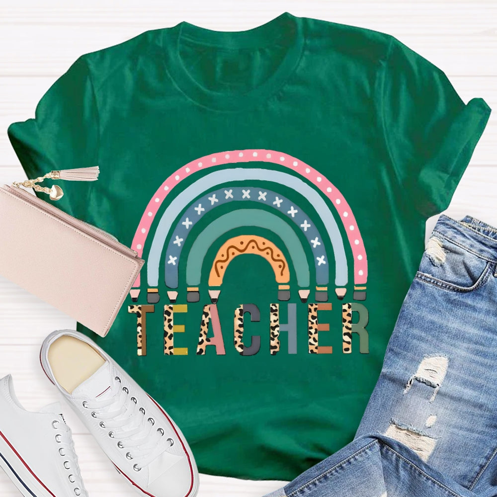 Leopard Rainbow Teacher Back To School T-Shirt
