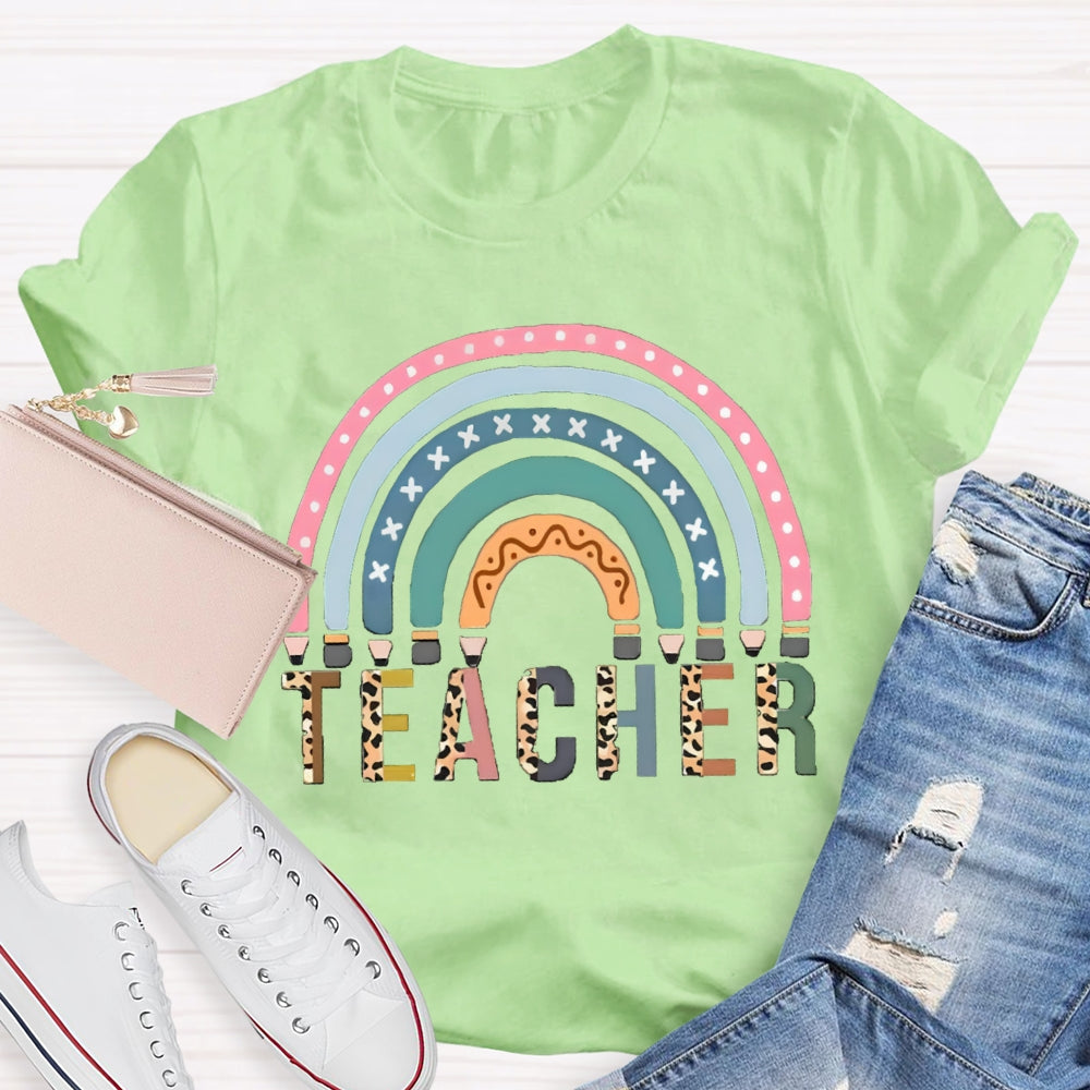 Leopard Rainbow Teacher Back To School T-Shirt