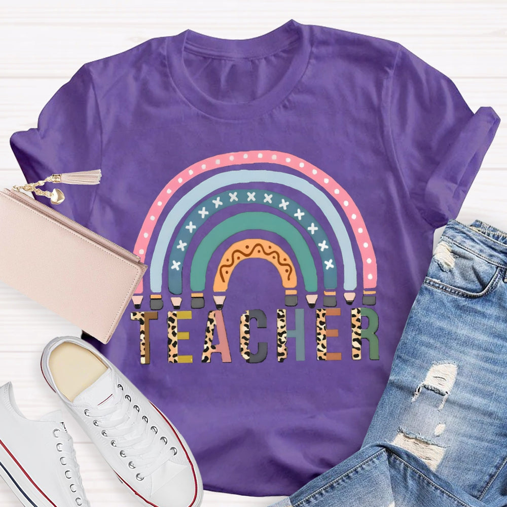 Leopard Rainbow Teacher Back To School T-Shirt
