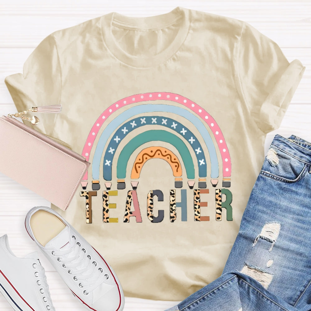 Leopard Rainbow Teacher Back To School T-Shirt