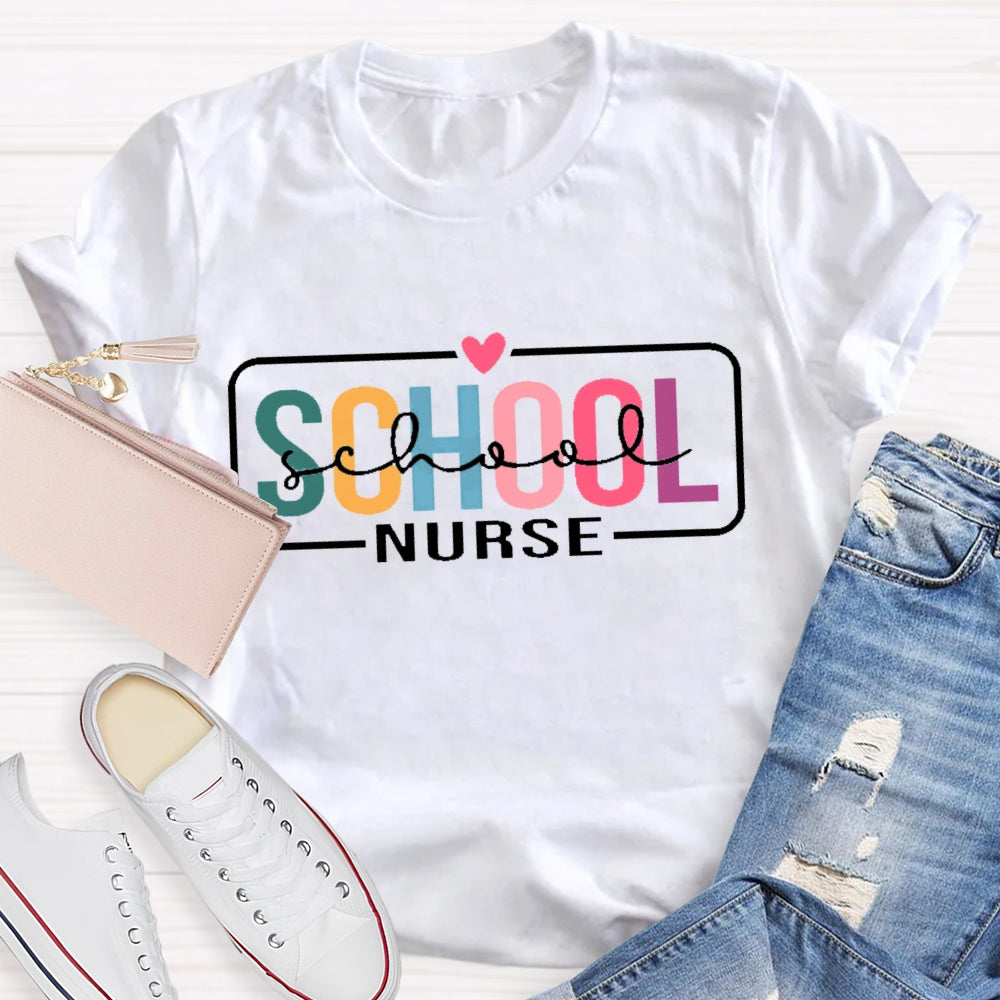 School Nurse Double Funny Letters Print T-shirt