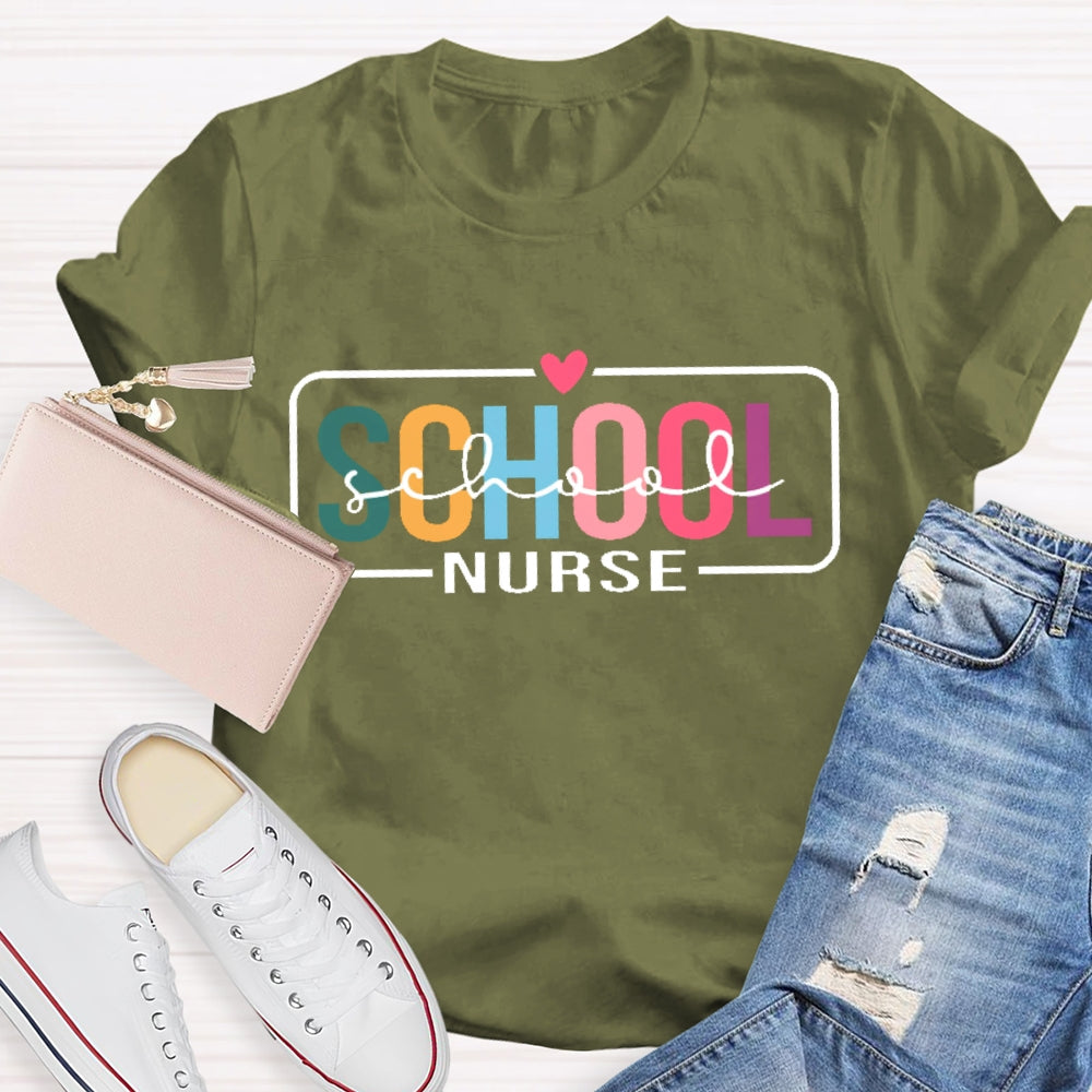 School Nurse Double Funny Letters Print T-shirt