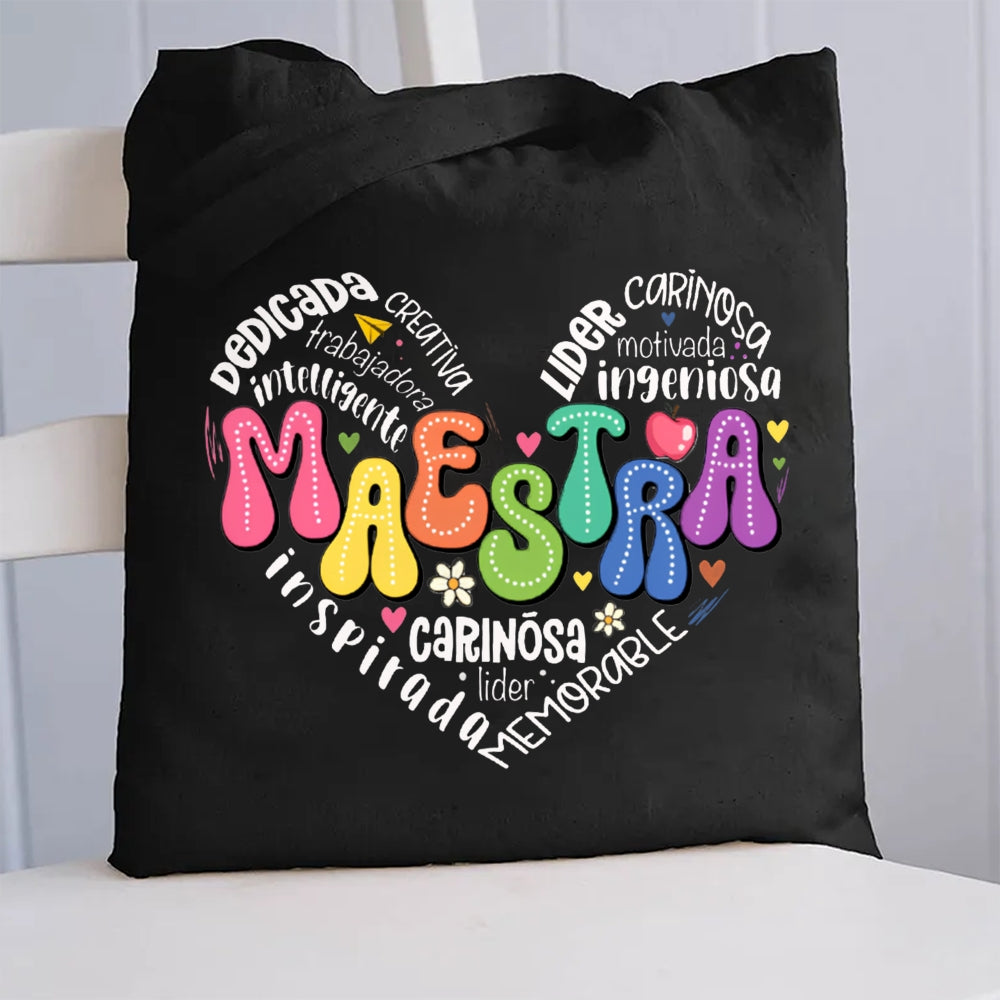 Maestra Spanish Heart Printed Teacher Tote Bag