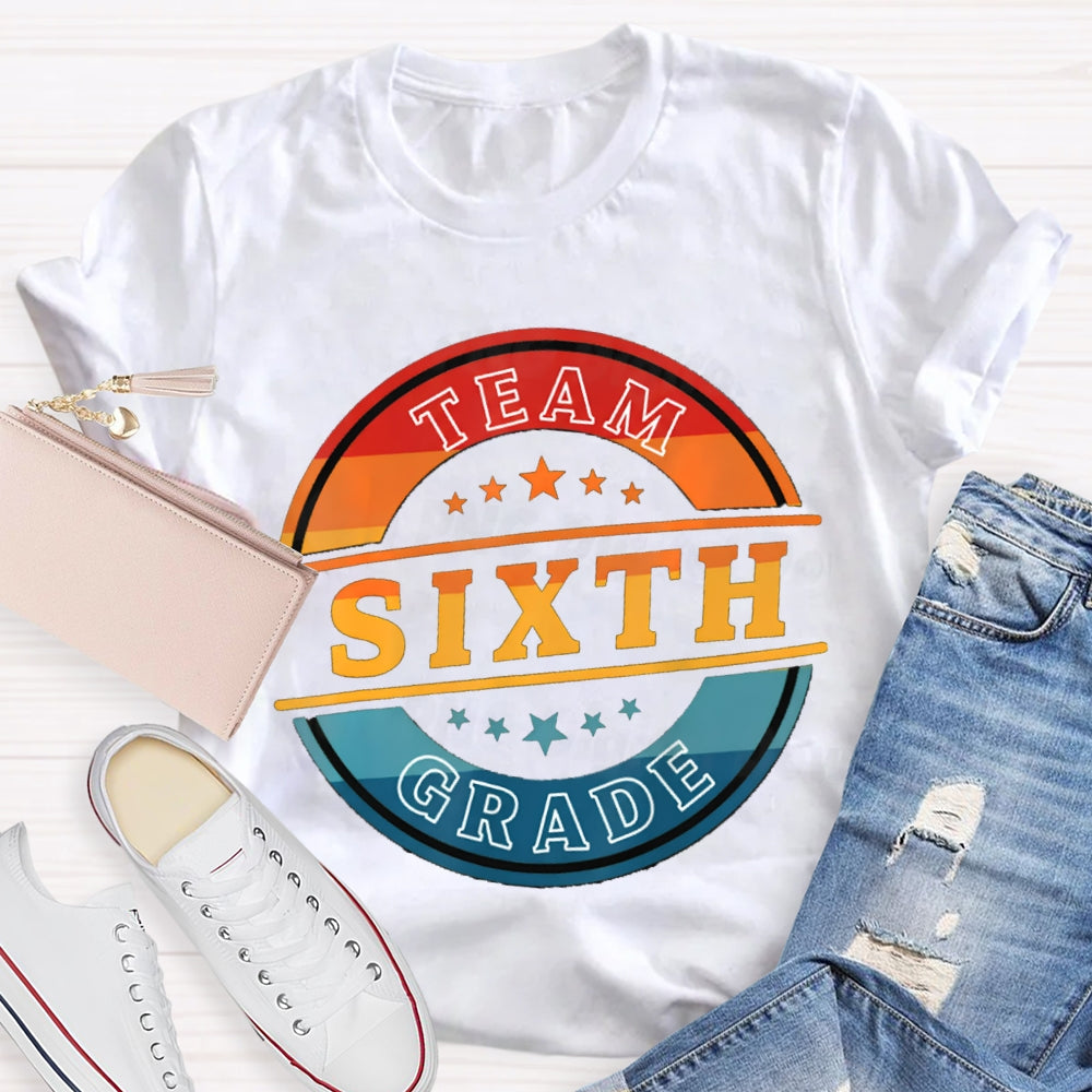 Personalized Grade Sixth Grade Team Colorblock Gradient Print T-shirt