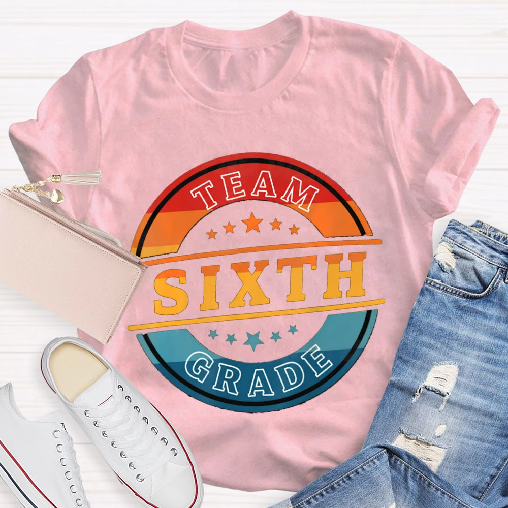 Personalized Grade Sixth Grade Team Colorblock Gradient Print T-shirt
