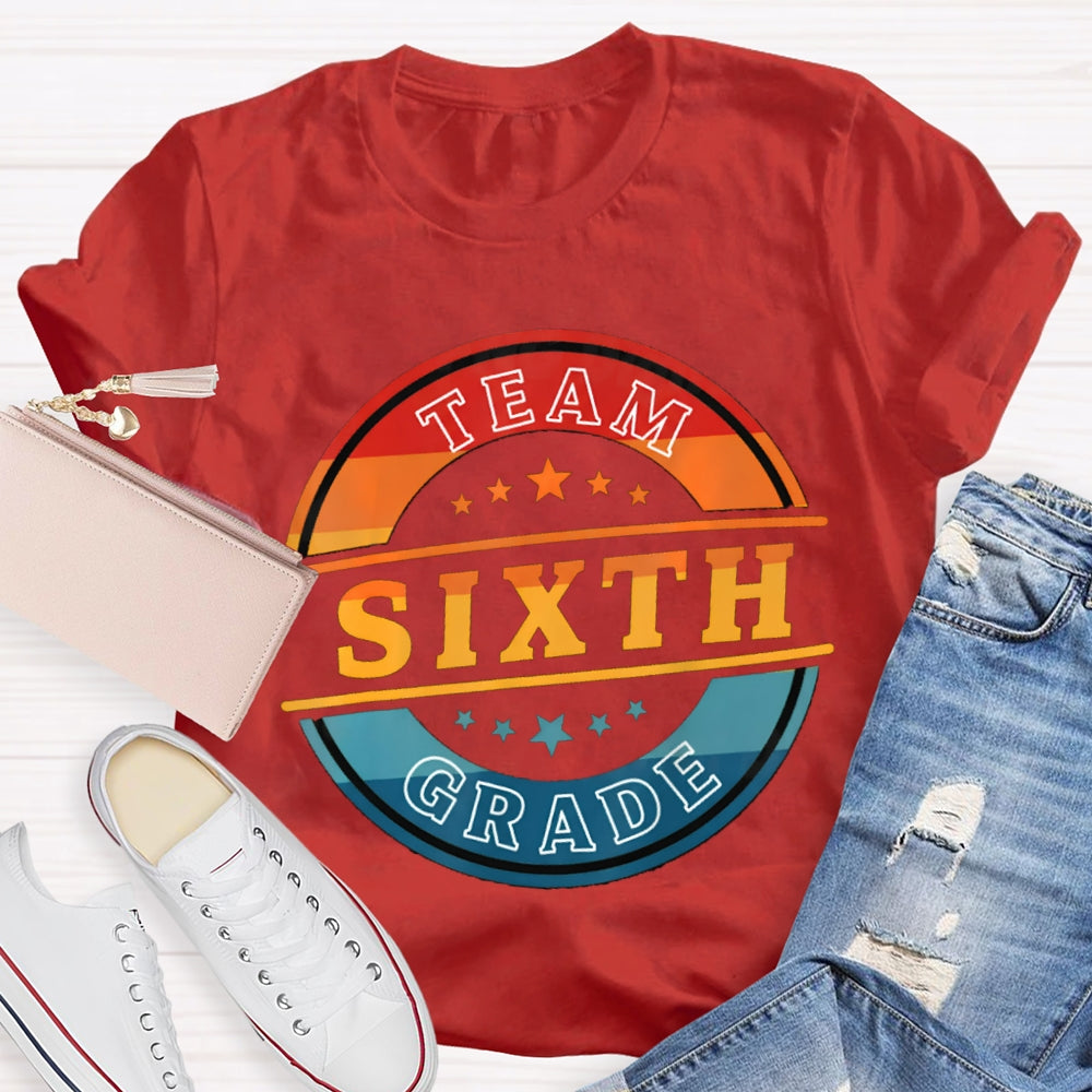 Personalized Grade Sixth Grade Team Colorblock Gradient Print T-shirt