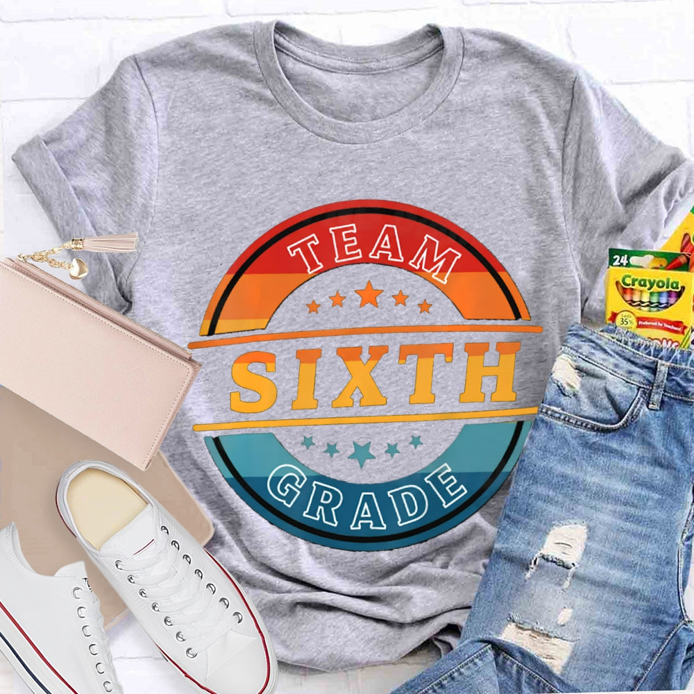 Personalized Grade Sixth Grade Team Colorblock Gradient Print T-shirt