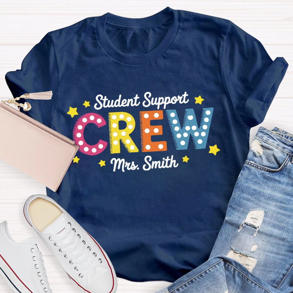 Personalized Name Student Support Crew  Polka Dots T-shirt