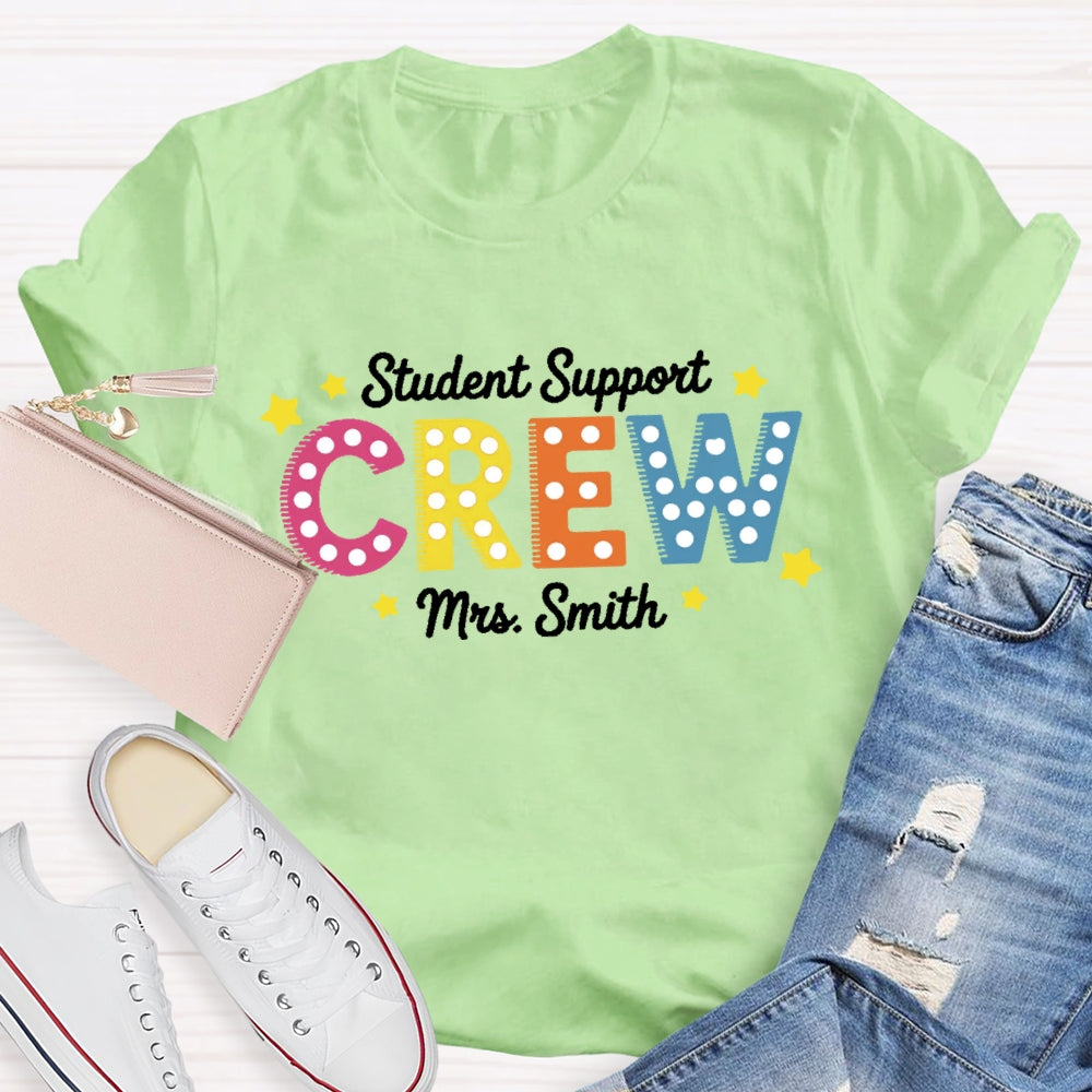 Personalized Name Student Support Crew  Polka Dots T-shirt