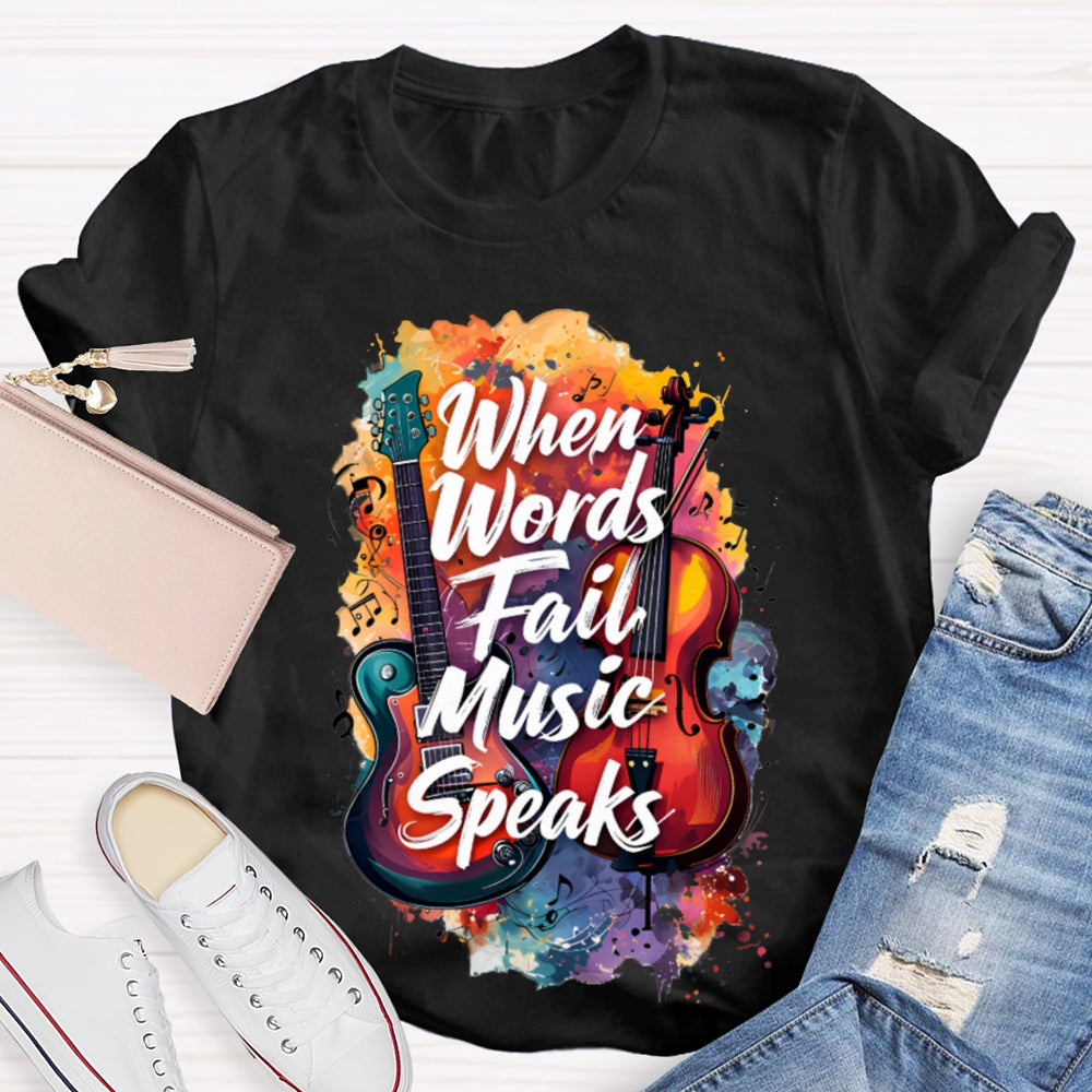 What Words Fail Music Speaks Tie-Dye Prints And Guitars Music Teacher T-shirt