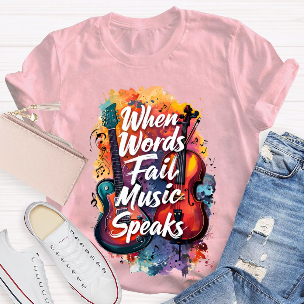 What Words Fail Music Speaks Tie-Dye Prints And Guitars Music Teacher T-shirt