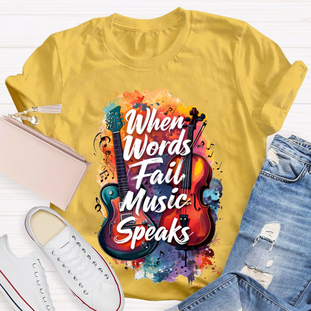 What Words Fail Music Speaks Tie-Dye Prints And Guitars Music Teacher T-shirt