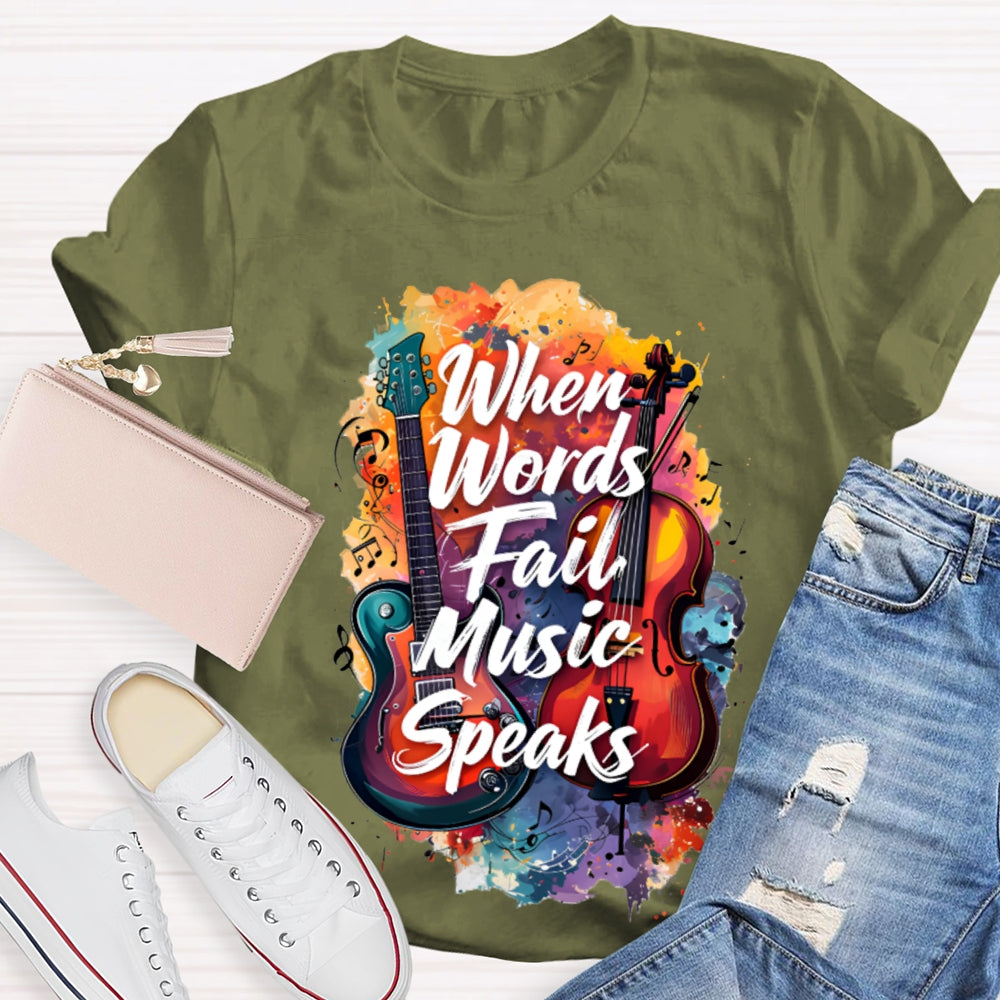 What Words Fail Music Speaks Tie-Dye Prints And Guitars Music Teacher T-shirt