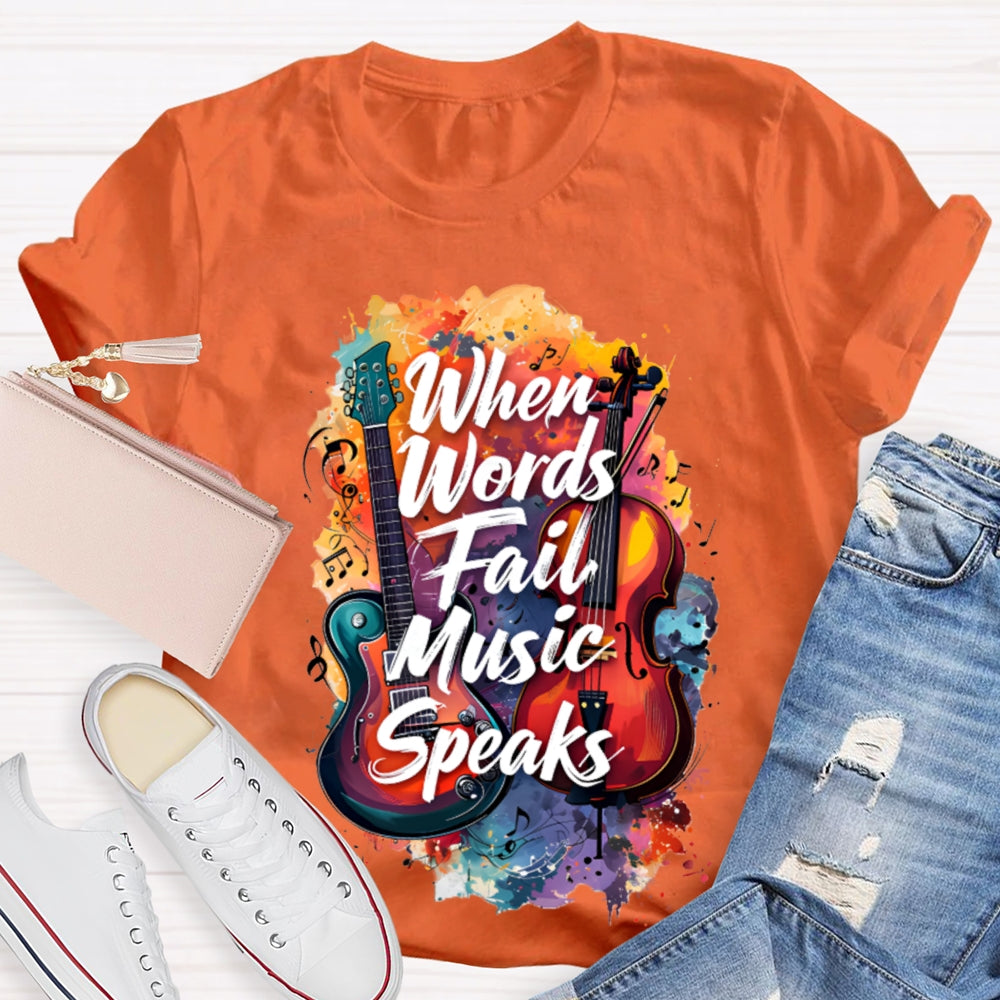 What Words Fail Music Speaks Tie-Dye Prints And Guitars Music Teacher T-shirt