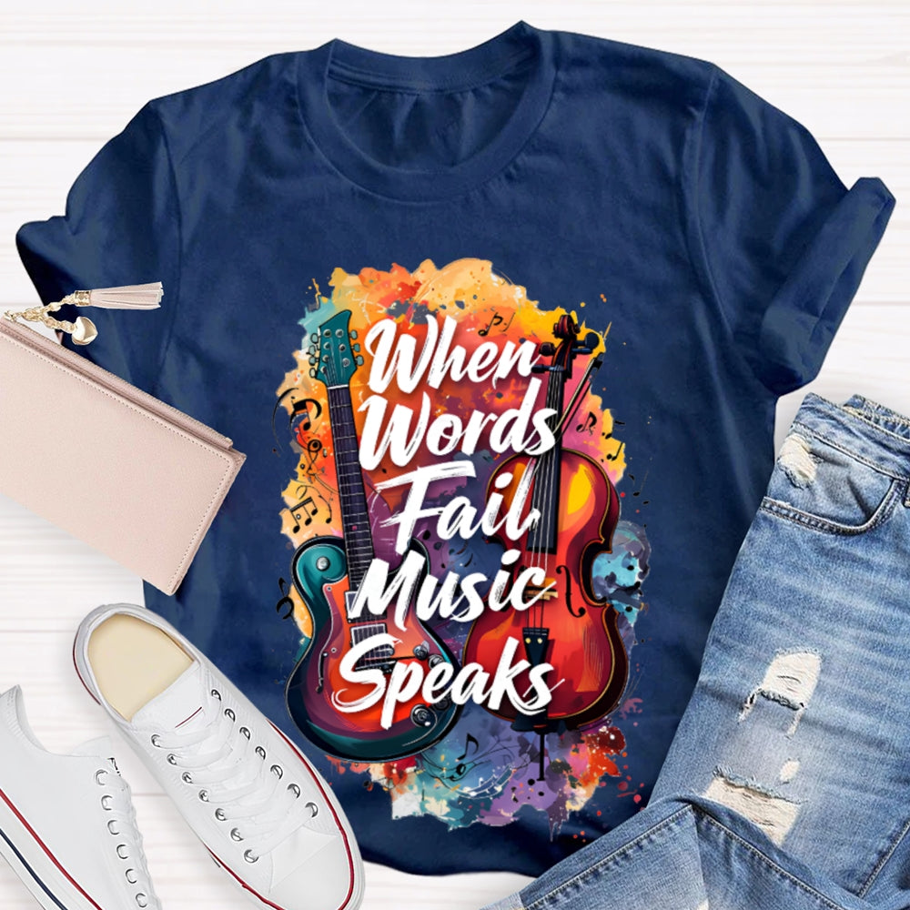 What Words Fail Music Speaks Tie-Dye Prints And Guitars Music Teacher T-shirt
