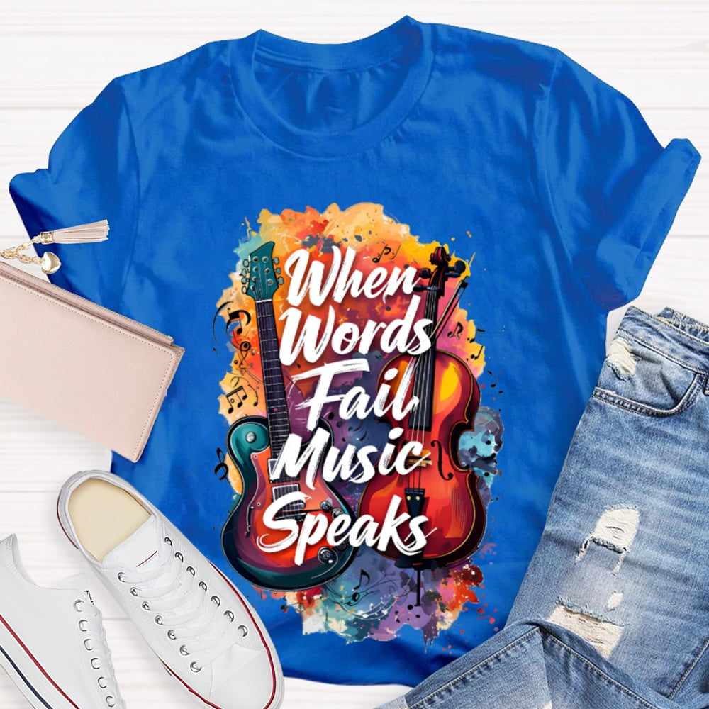 What Words Fail Music Speaks Tie-Dye Prints And Guitars Music Teacher T-shirt
