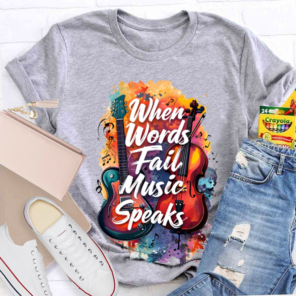 What Words Fail Music Speaks Tie-Dye Prints And Guitars Music Teacher T-shirt