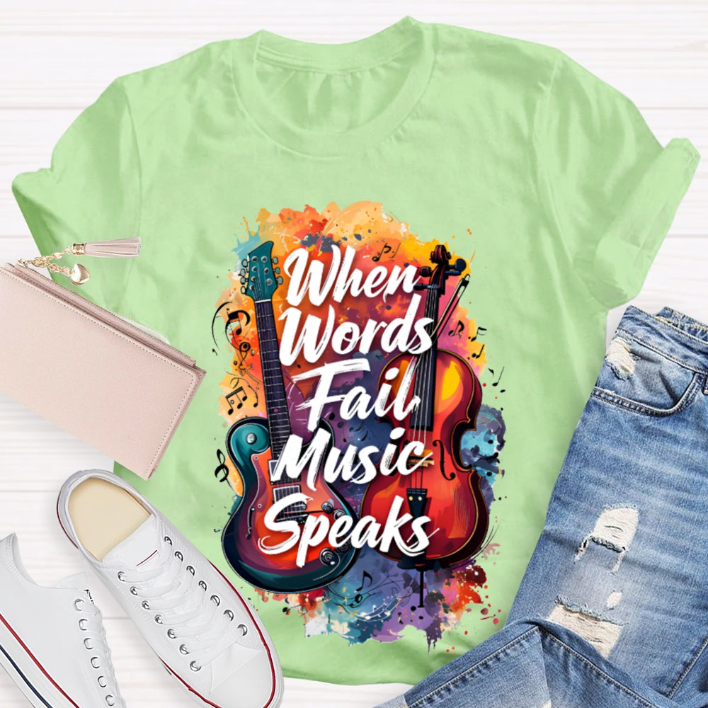 What Words Fail Music Speaks Tie-Dye Prints And Guitars Music Teacher T-shirt