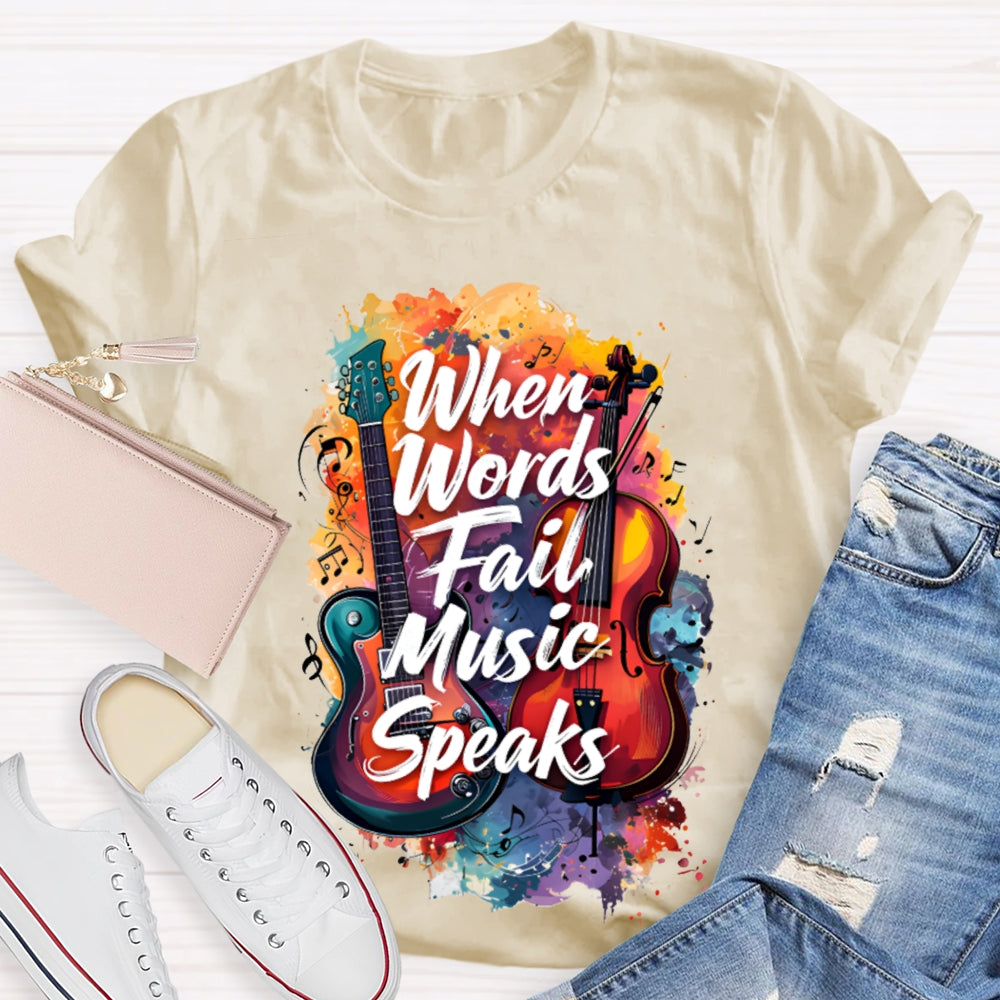What Words Fail Music Speaks Tie-Dye Prints And Guitars Music Teacher T-shirt