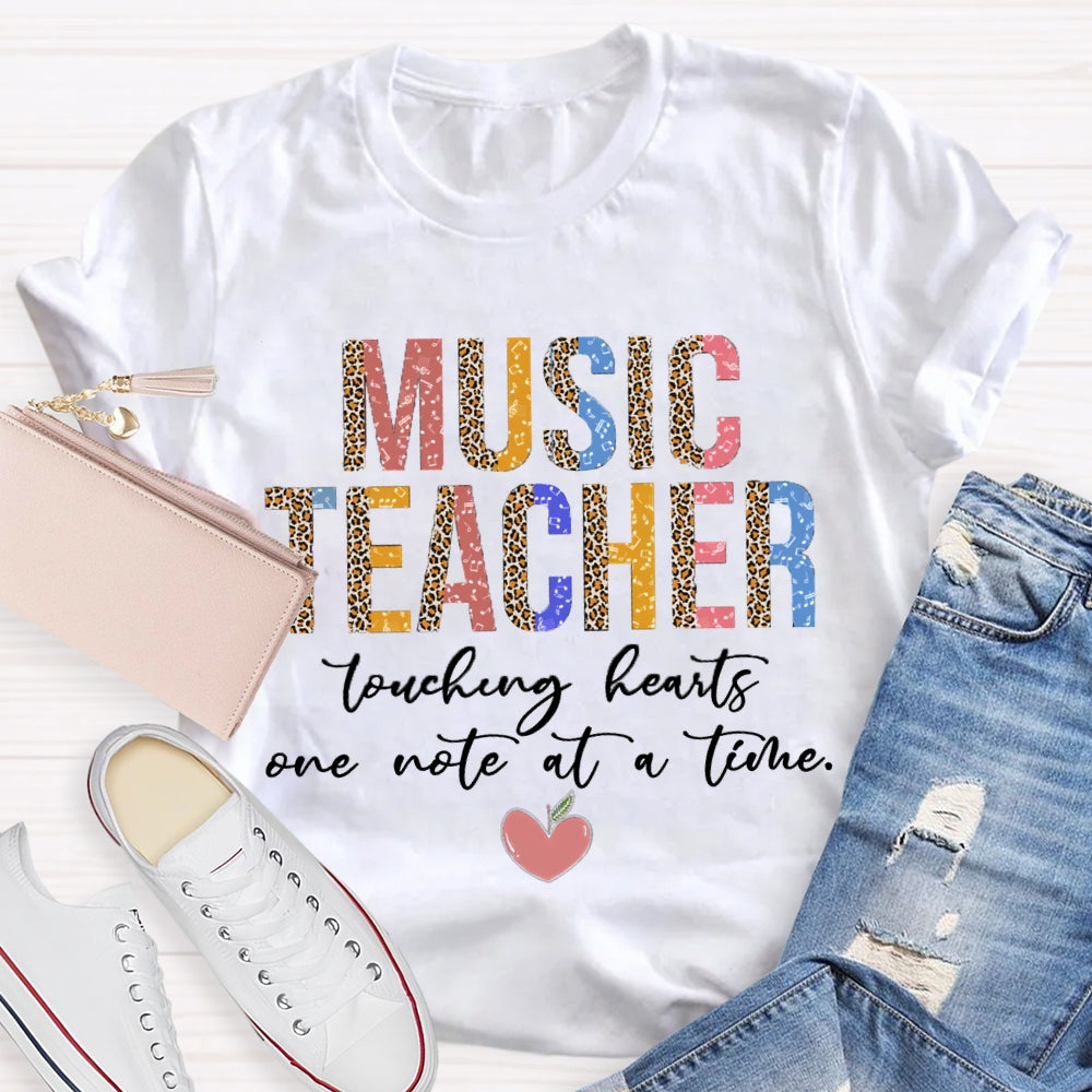Teaching Hearts One Note At A Time Colorful And Leopard Print Combination Letters Music Teacher T-shirt