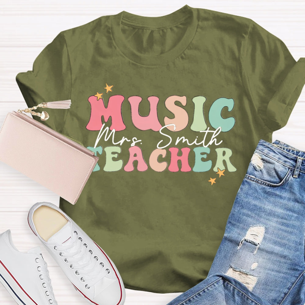 Personalized Name Colored Letters Music Teacher T-shirt
