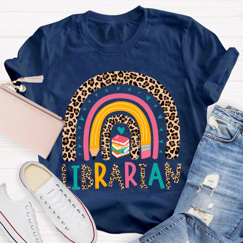 Colorful Letters And Leopard Print Combination Librarian T-shirt