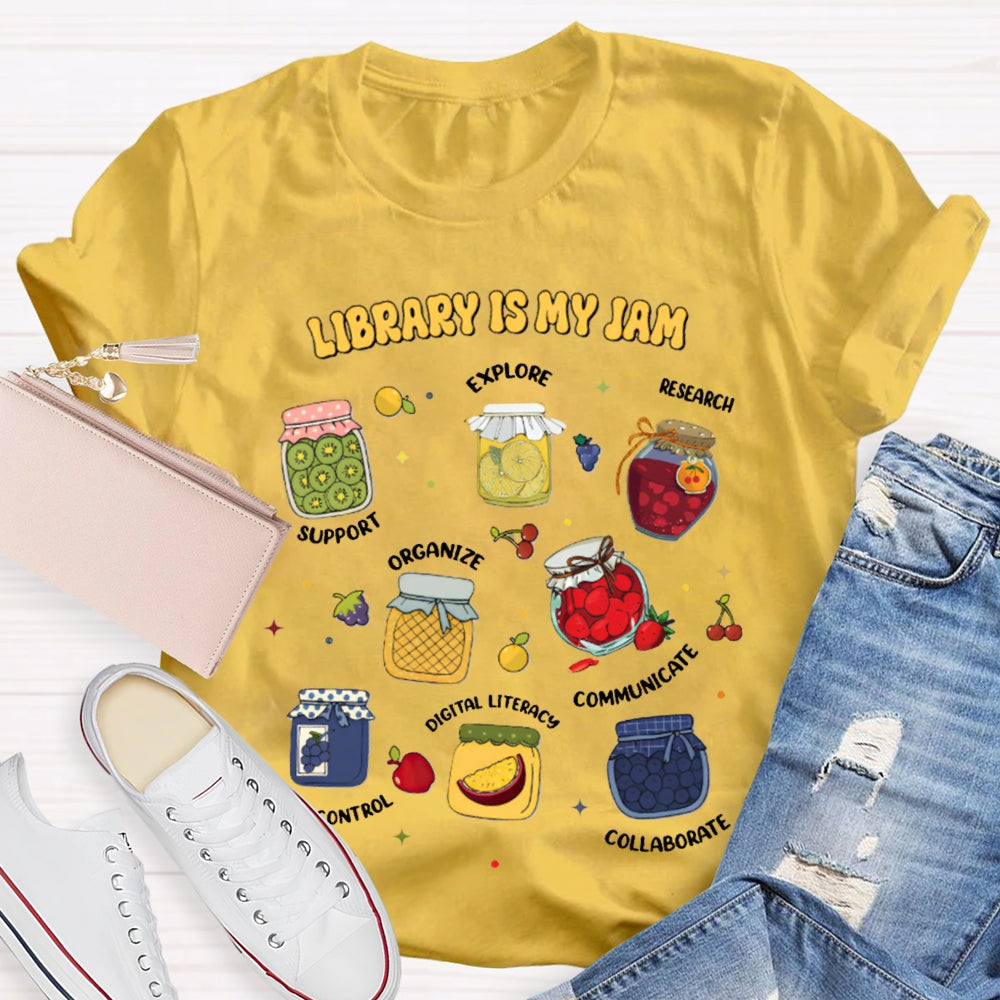 Library Is My Jom Support Explore Research Organize T-shirt
