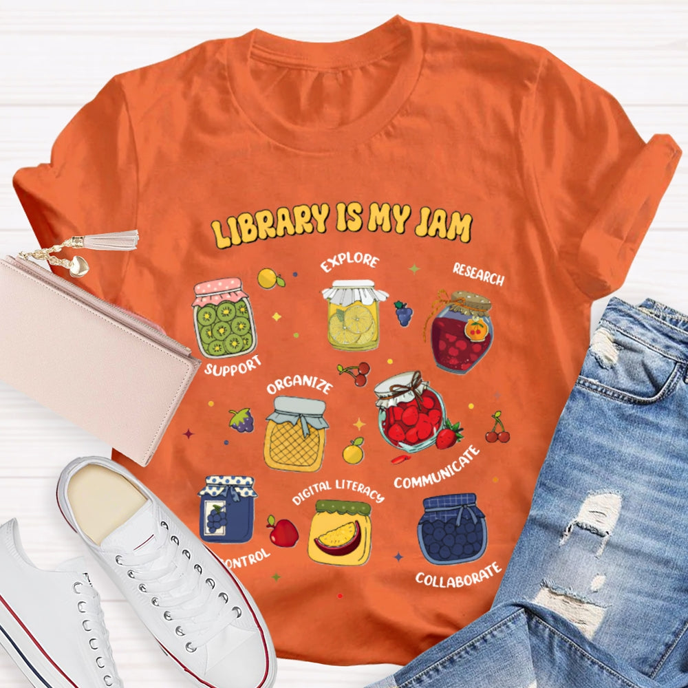 Library Is My Jom Support Explore Research Organize T-shirt