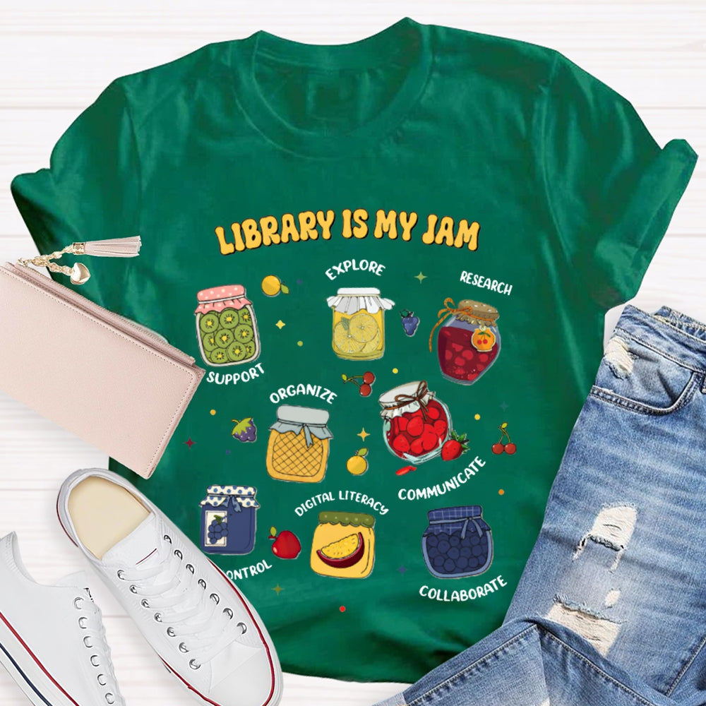 Library Is My Jom Support Explore Research Organize T-shirt
