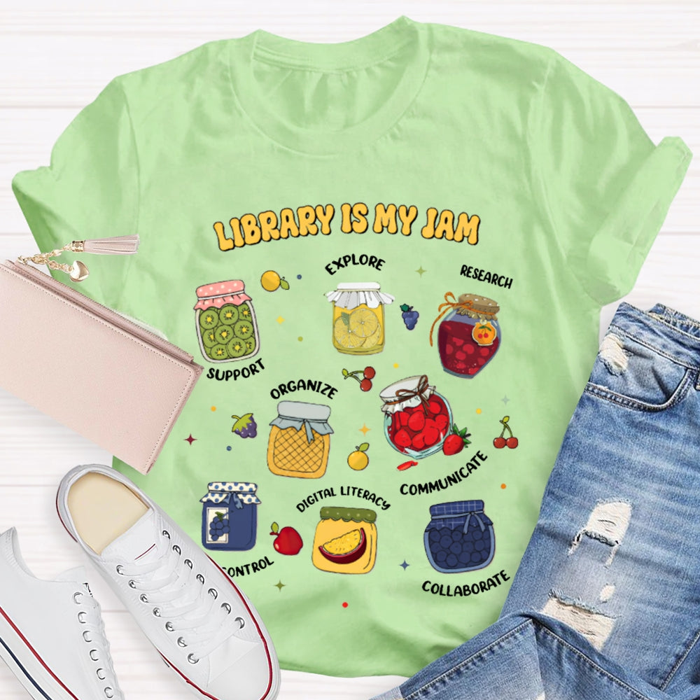 Library Is My Jom Support Explore Research Organize T-shirt