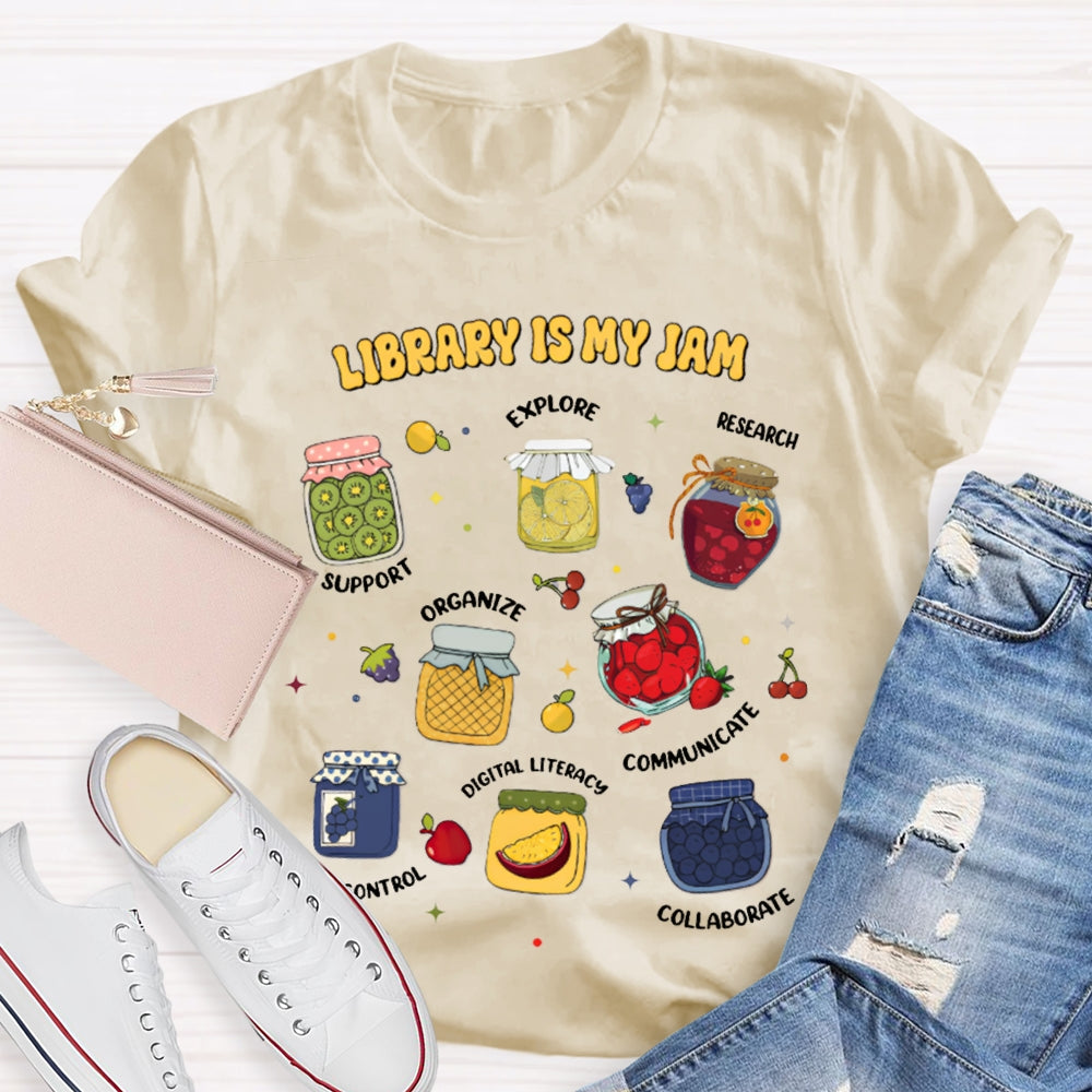Library Is My Jom Support Explore Research Organize T-shirt