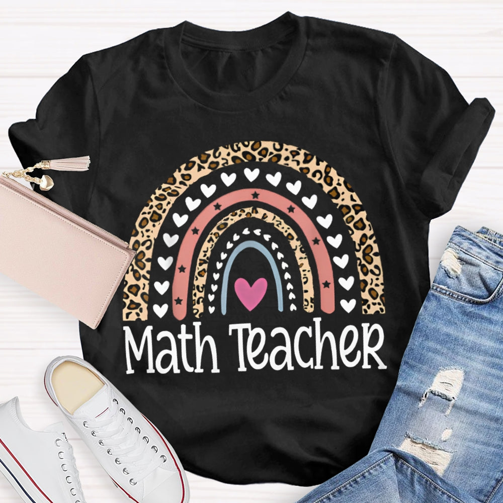 Math Teacher Small Hearts And Leopard Print T-shirt